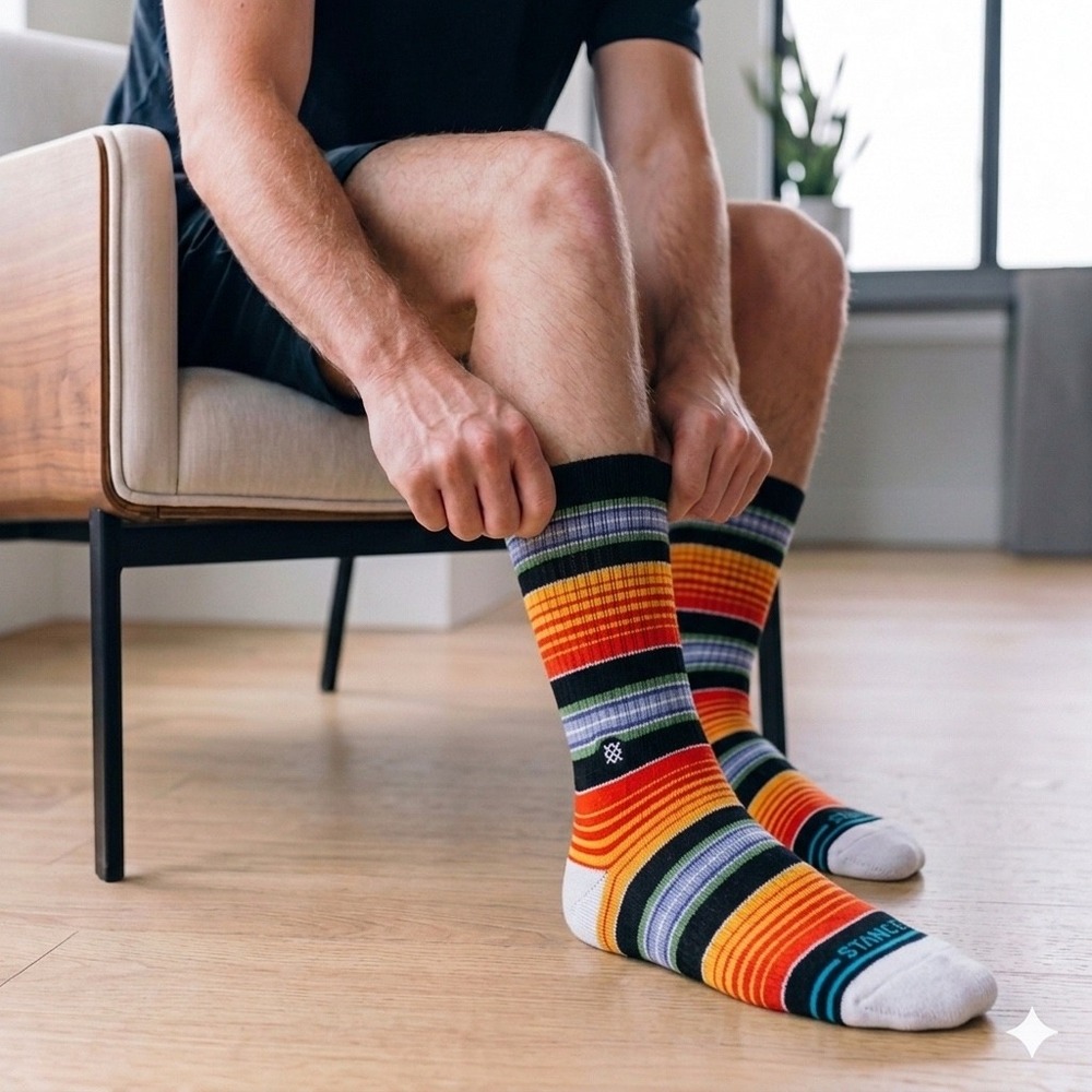 Stance Rockford Crew Socks Mens L Multi Color New Striped Combed Cotton Blend